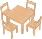 Kindergarten Quadrattisch Set mit 4 TIM Stühlen, Gruppenset von Kindergartenstühlen und Tischen