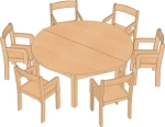 Gruppenraum Tische Set:2 Kindergarten Halbrundtische mit 6 Tim Armlehnenstühlen